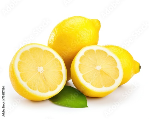 Fresh and Juicy Lemons Isolated on White Background. Slices of Vibrant Yellow Fruits Packed