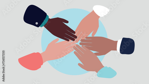 Vektor-Illustration von Geschäftsleuten, die ihre Hände zusammern halten, um Teamgeist zu wecken - Stock Graphics
