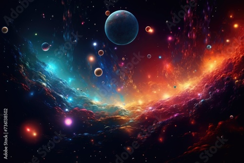 Fantasy Cosmos: Surreal Space Artwork of Nebula with Planets, Comet, Moon