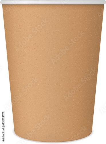Realistic coffee paper cup and mug mockup, cardboard and plastic package. 3d vector disposable brown container template for branding presentations, company identity, graphics or marketing purposes