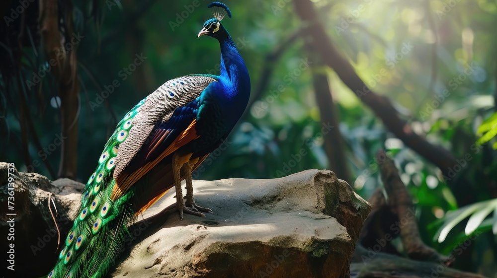 Obraz premium Beautiful winged pheacock birds that dazzle the eye, the beauties of creation Generative AI