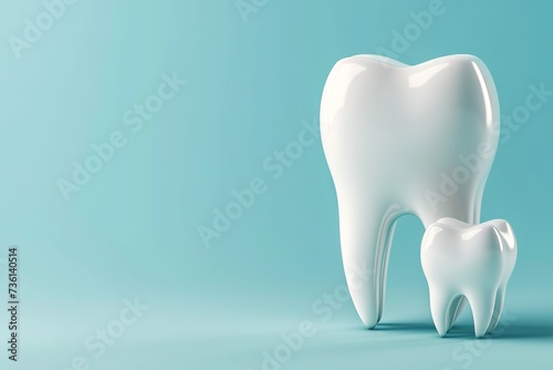 A concept model of healthy teeth in a clean backdrop with empty space for text or product, Generative AI.