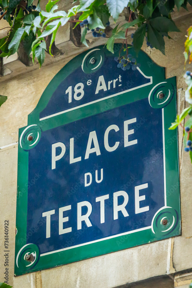 Place du Tertre street sign in the Montmartre district in Paris France - obrazy, fototapety, plakaty 