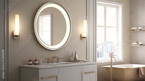 Frameless mirror with a light-toned border for a s AI generated illustration