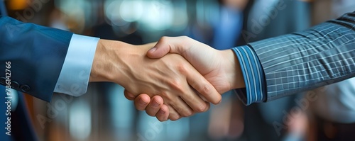 Business professionals sealing a deal with a firm handshake symbolizing trust and agreement. Concept Handshake Deal, Trust and Agreement, Business Professionals, Sealing the Deal © Ян Заболотний