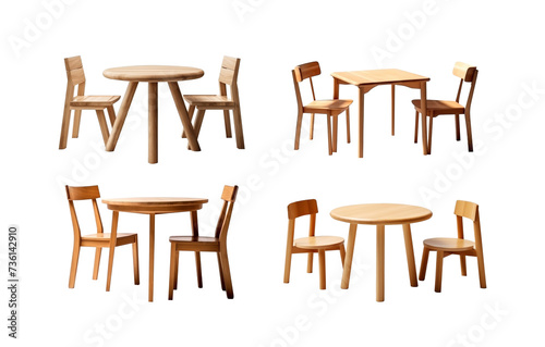 Set of wood table and chairs isolated on transparent background, table dining,indoor or outdoor house design concept.