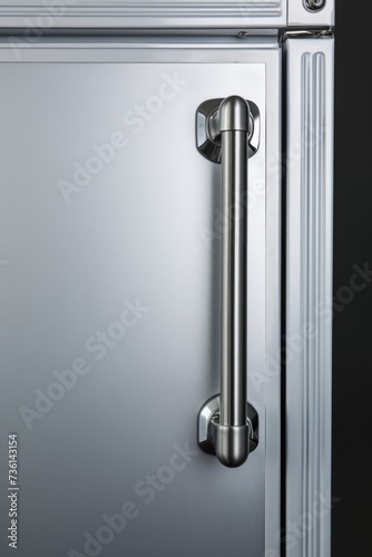 A sleek and modern stainless steel door handle on a refrigerator. Perfect for adding a touch of sophistication to any kitchen.