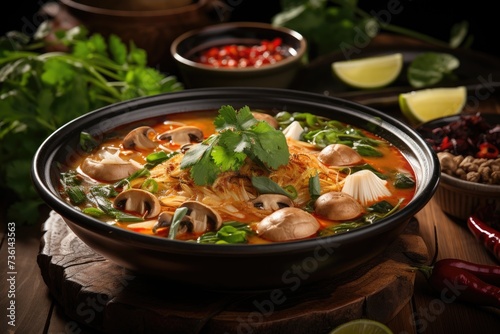 a bowl of thai Tom Yum goong professional advertising food photography