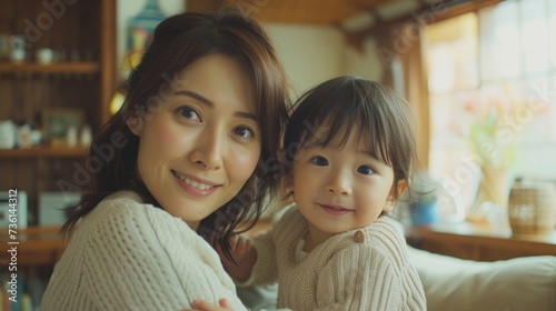 Happy family concept picture of mother and young daughter  spending time together happily at home. Mother and young daughter embracing at home. 