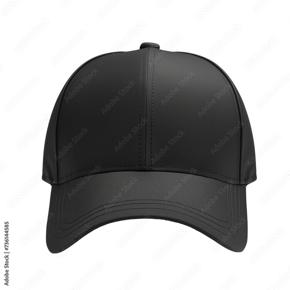 black baseball cap mockup front view, isolated on transparent background black baseball cap mockup front view, isolated on transparent background