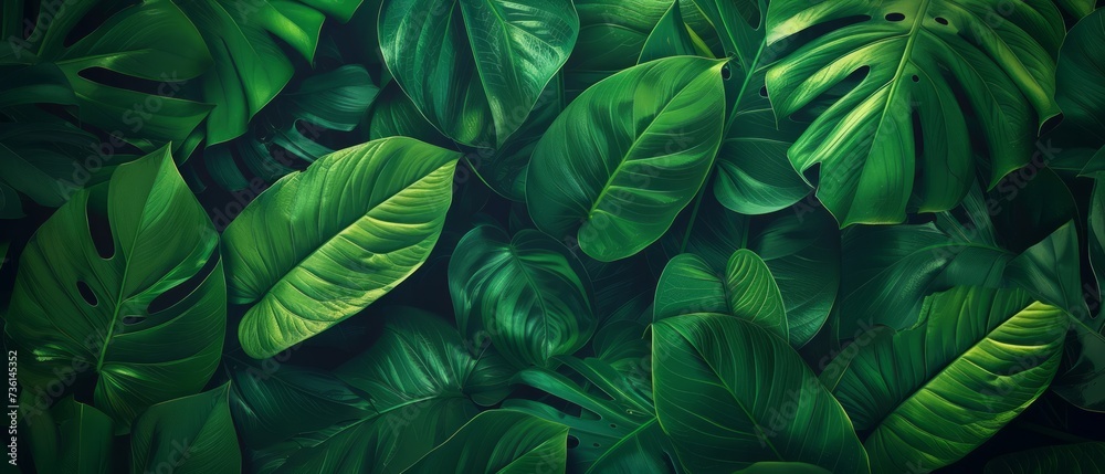 Abstract green leaf texture, nature background, tropical leaf