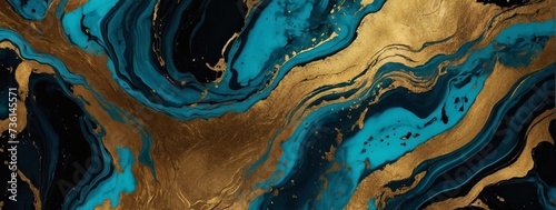 Azure abstract black marble background art paint pattern ink texture watercolor brushed gold leaf fluid wall. photo