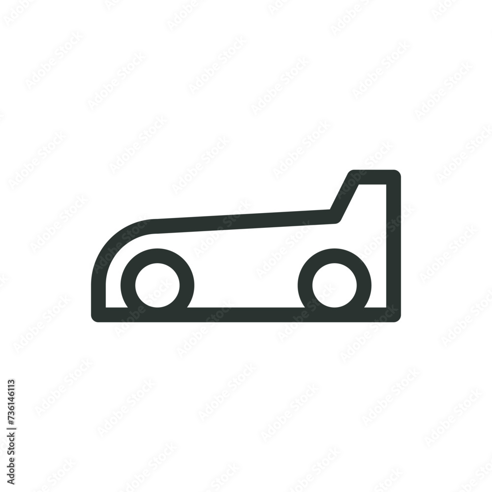 Racing car bed isolated icon, single wooden kids car shape bed vector symbol with editable stroke