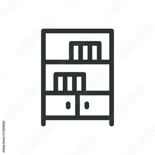 Bookcase cabinet isolated icon, bookcase storage vector symbol with editable stroke