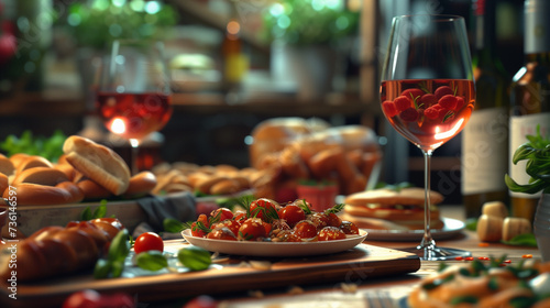 Elegant Mediterranean Snacks with Ros   Wine in a Cozy Setting  wine in a restaurant