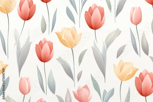 A bunch of pink and yellow tulips on a white background. Perfect for springtime or floral-themed projects #736147109