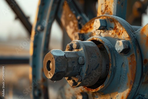 A close-up view of a rusted metal wheel. This image can be used to depict decay, industrial machinery, or vintage elements.