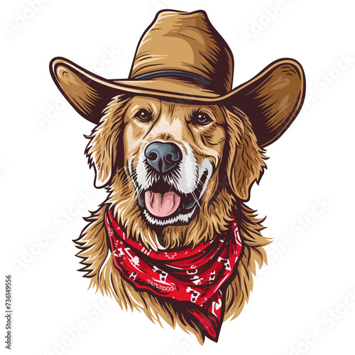 golden retriever dog Head wearing cowboy hat and bandana around neck