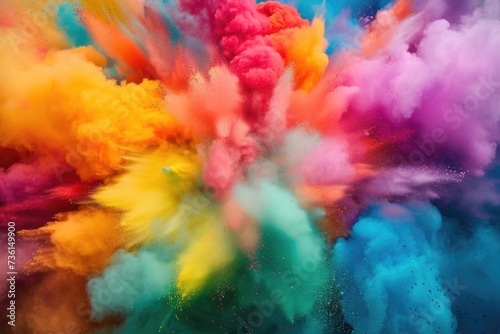 A vibrant and dynamic image capturing a colorful explosion of powder in the air. Perfect for adding a burst of energy and excitement to any project
