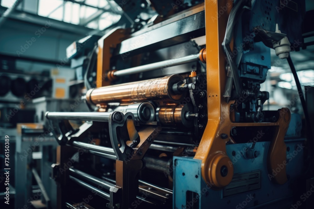 A detailed view of a machine in a factory. Suitable for industrial and manufacturing concepts