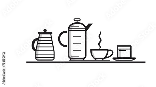 A black and white picture of a coffee pot and a cup. Perfect for coffee lovers and kitchen decor