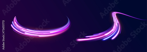 Night starry sky. Meteor shower, abstract space background. Expressway in long delay, with car lights at night on autobahn. Vector glitter light fire flare trace.	