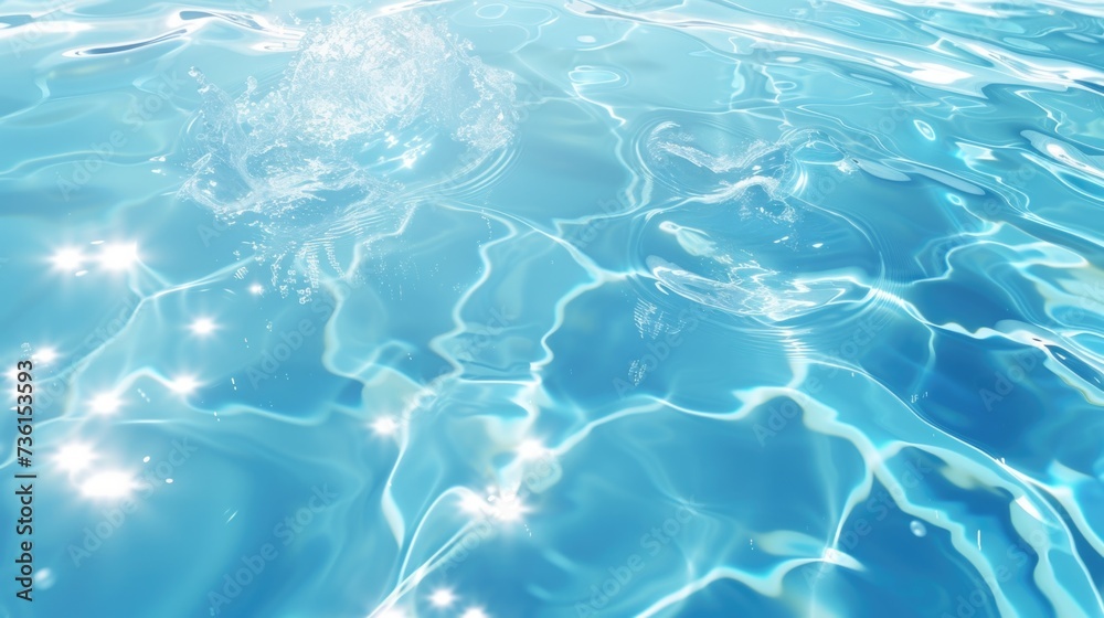 Fototapeta premium A picture of a pool with blue water and the sun reflecting off the water. Perfect for summer themes and relaxation concepts