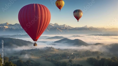 hot air balloon in the mountains photo