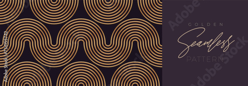 Abstract minimalistic background with wave shape. Ethnic and scandinavian style seamless pattern with gold metal. Vector design element for card, invitation, poster, card, wallpaper.