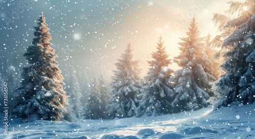 Winter Wonderland: A Christmas Landscape with Snow-covered Pines and Calm Winter Scenery