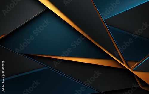 Abstract 3d geometric black and blue background with orange lines