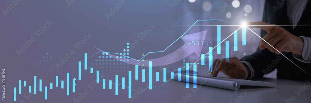 Rising Graph. Growth diagram. Business man showing the highest point in ...