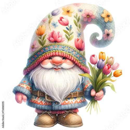 Gnome Spring Seasonal Watercolor Clipart Illustration