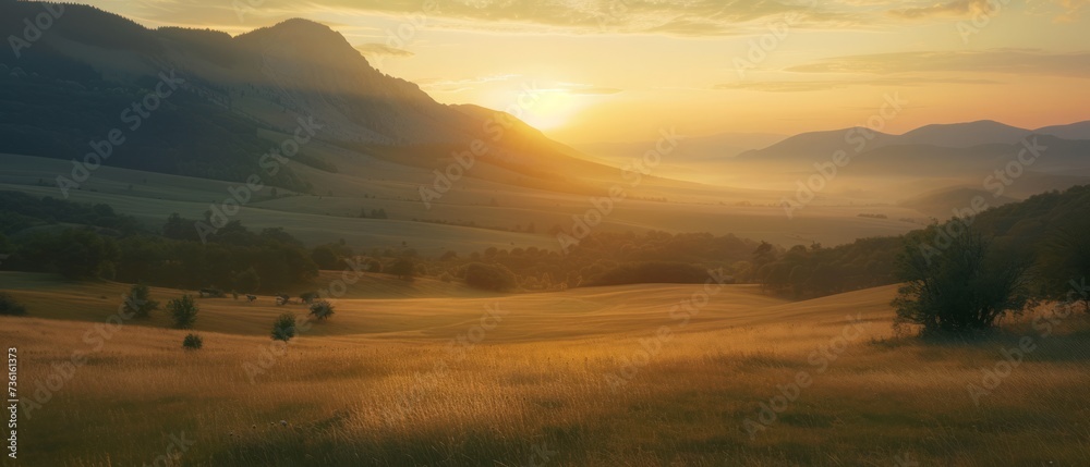 Obraz premium Mountain valley during sunrise. Natural summer landscape in Slovakia