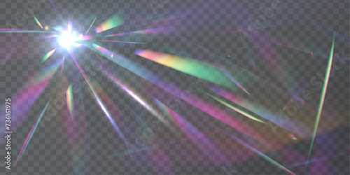Abstract refraction glow effect on black background. Set Rainbow crystal light leak flare reflection effect. Transparent refraction elements.	