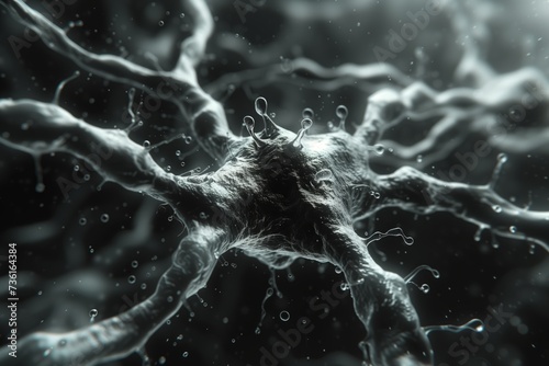 White and black, monochrome. Brain and Mind. Artificial intelligence framework developed by a neural network. 3D illustration of nerve tissue and connections between neurons photo