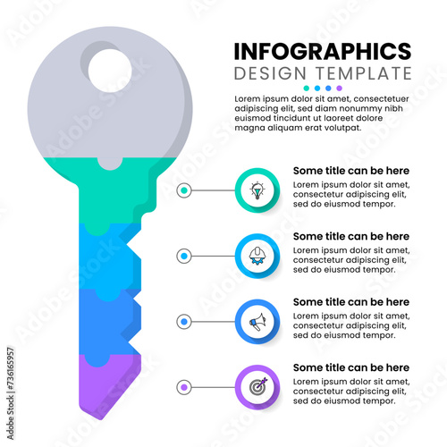 Infographic template. Key with 4 steps. Business metaphor
