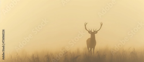 Red deer stag silhouette in the mist © Artem