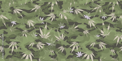 Trendy camouflage military pattern with cannabis leaf. Vector camouflage pattern for clothing design.