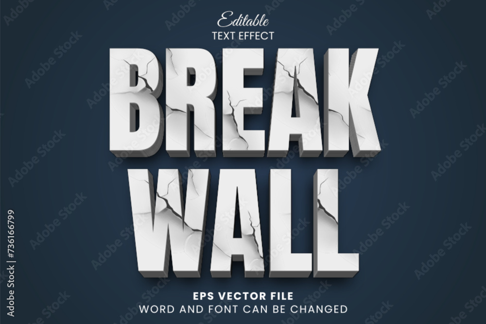 Break wall cracked grunge 3d vector text text effect