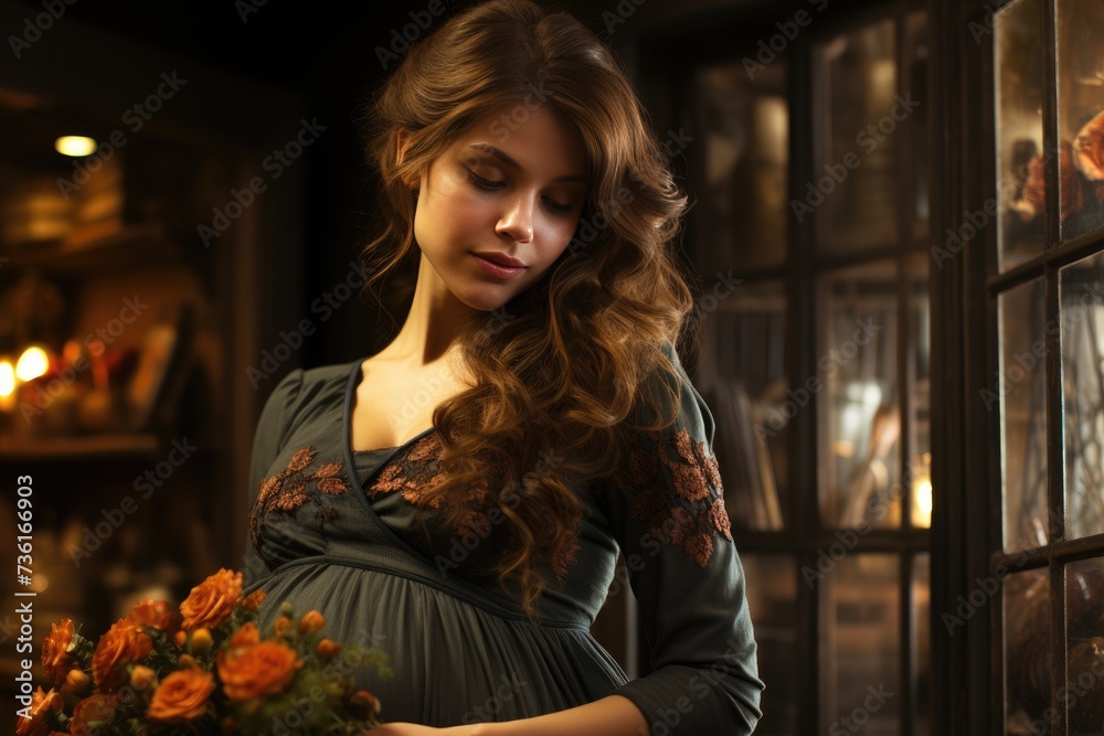 Beautiful pregnant young woman is captured in a moment of grace. The image radiates the beauty and serenity of pregnancy, showcasing the anticipation and the natural glow of expectant motherhood. Beautiful pregnant young woman is captured in a moment of grace. The image radiates the beauty and serenity of pregnancy, showcasing the anticipation and the natural glow of expectant motherhood.