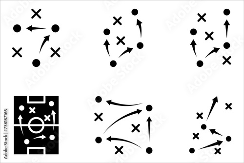 football tactics icon set, game success strategy in football, scheme play, vector illustration on white background