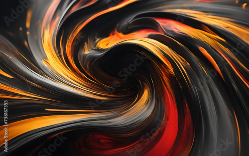 Abstract Color Dynamics. dramatic and explosive swirl of paint, with vibrant gold and red hues erupting into a black void, depicting motion and energy