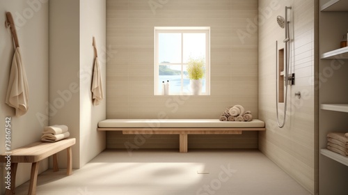 Light-toned shower bench or seating area for added AI generated illustration © StarStockArt