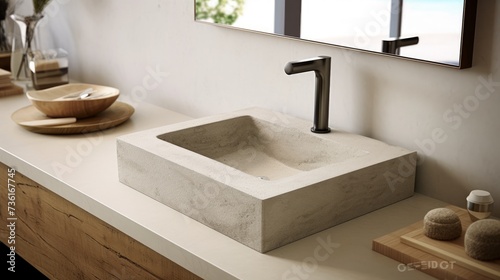 Light-toned stone or concrete sink for a modern an AI generated illustration