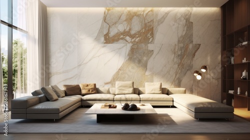 Light-toned stone or marble feature wall for a lux AI generated illustration
