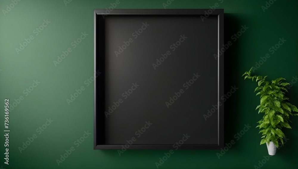 Empty black square frame for mockup on green wall