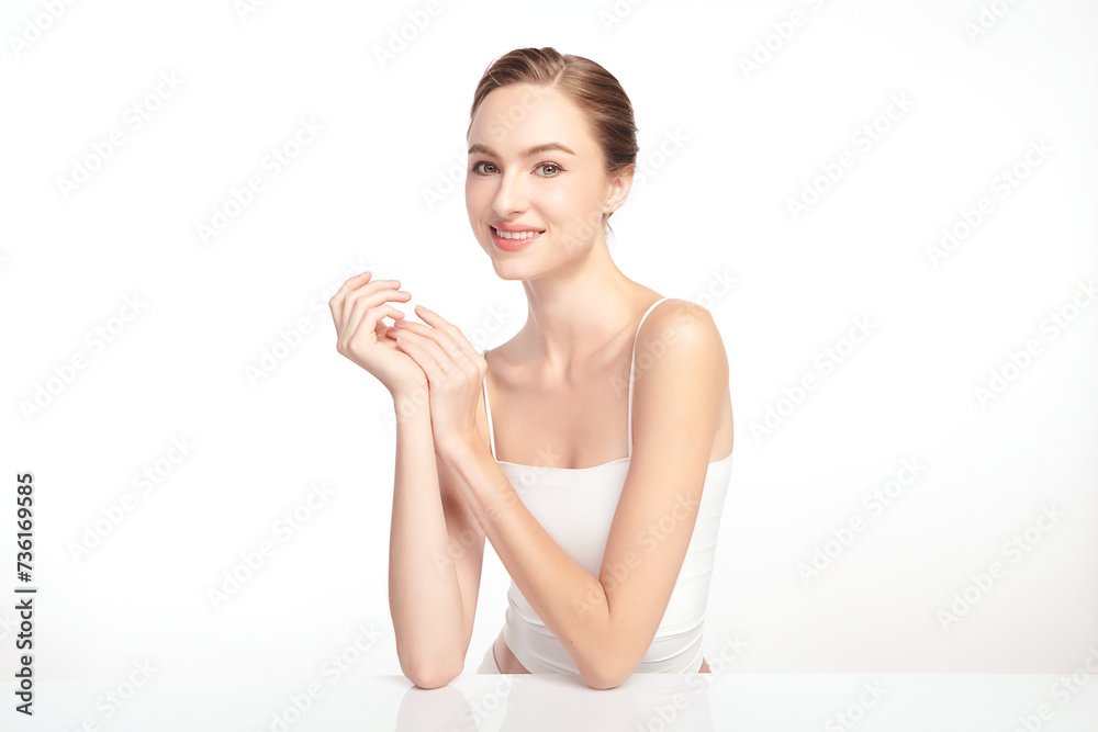 Beautiful young woman with clean fresh skin on white background, Face care, Facial treatment, Cosmetology, beauty and spa, women portrait. Beautiful young woman with clean fresh skin on white background, Face care, Facial treatment, Cosmetology, beauty and spa, women portrait.