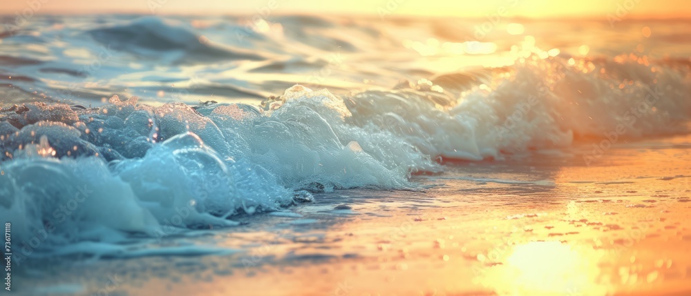 Obraz premium Waves on the beach as a background. Beautiful natural background at the summer time