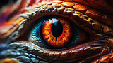 A very Close-up of a Vibrant Dragon Eye, Detailed macro shot of a colorful dragon's eye, capturing the intricate textures, realistic, dragon
